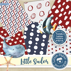 SEAMLESS A4 Letter Nautical Scrapbook Papers with Sail Boats Sailor Hats Anchor Patterns,Coastal Ocean Digital Paper Baby Showers Birthdays