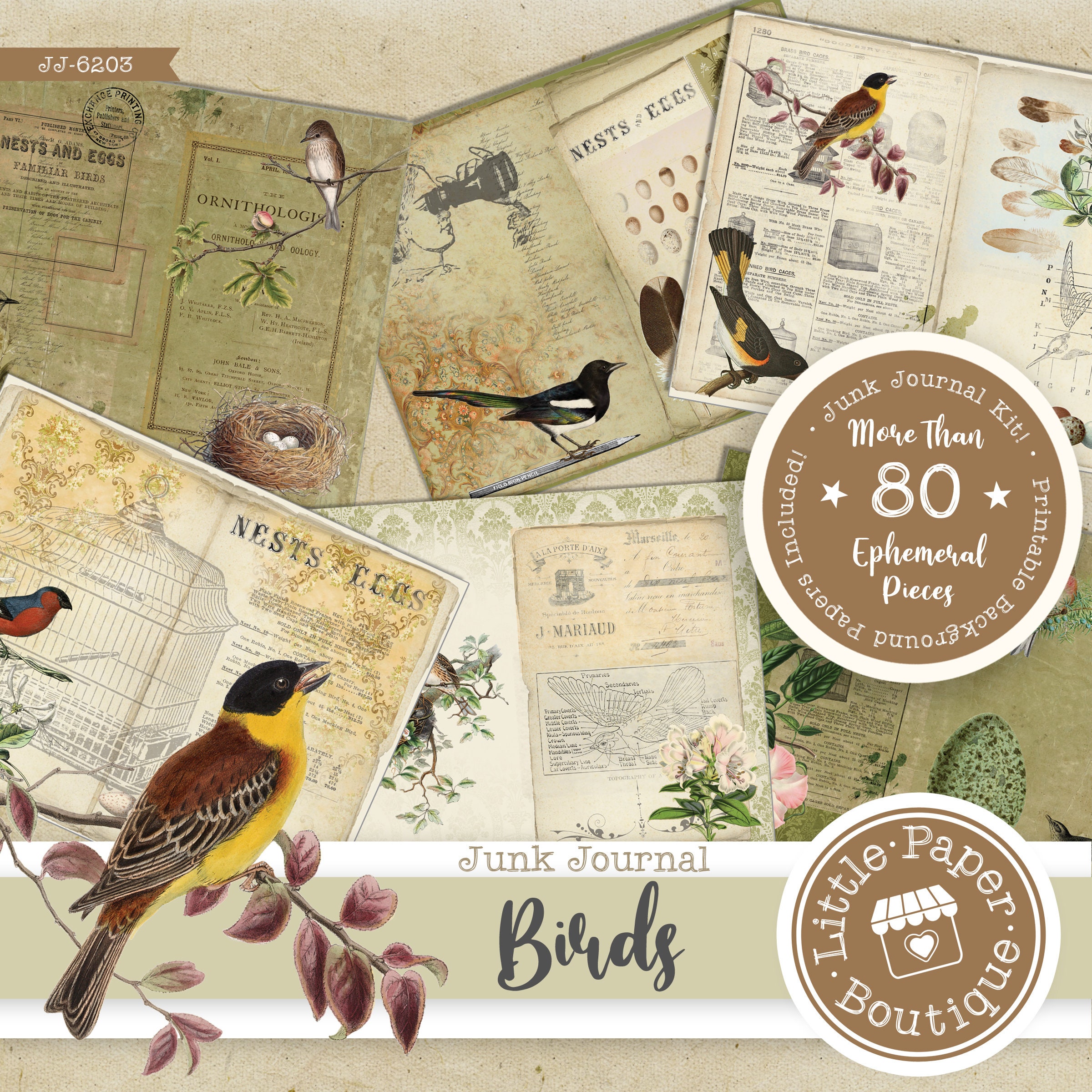 Vintage Birds Aviary Digital Junk Journal Kit (FULL KIT) With Scrapbook ...