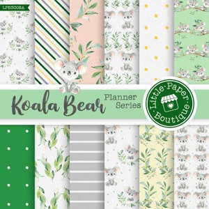 Koala Digital Paper, Koala Patterns, Design your own Birthday Party Printables, Baby Shower Einladungen Teal Pink Turquoise Grey Australien
