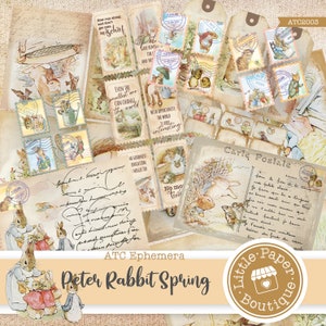 Diario di Peter Rabbit ATC, stampabile, autunno, ringraziamento, vintage, kit diario, diario di scarto, biglietti ATC, fogli di collage orizzontali