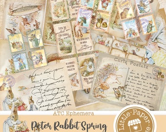 Peter Rabbit junk journal ATC , printable, autumn, thanksgiving, vintage, journal kit, junk journal, ATC cards, horizontal collage sheets