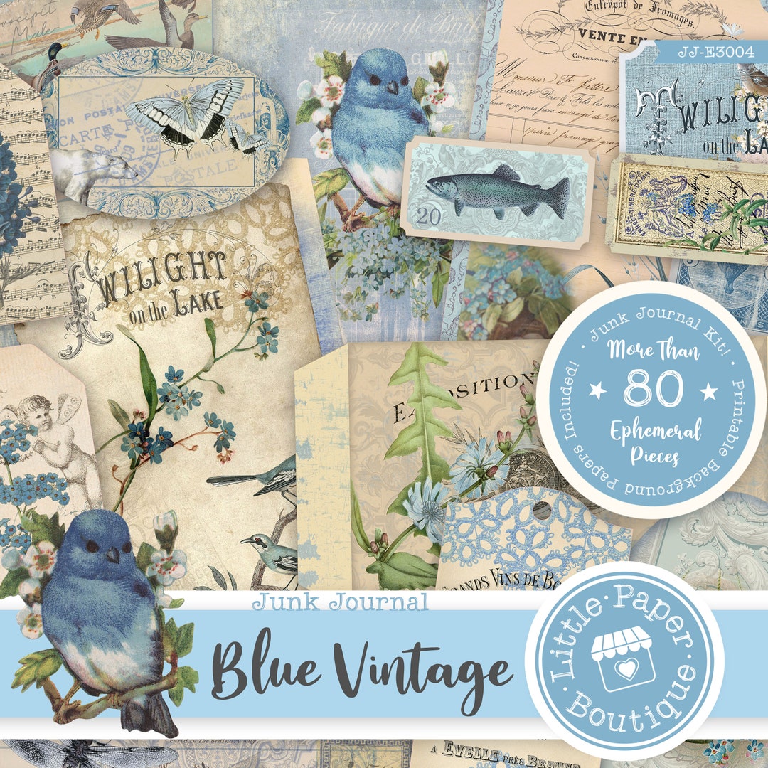 Vintage French Blue Digital Junk Journal Kit (FULL KIT) With Scrapbook ...