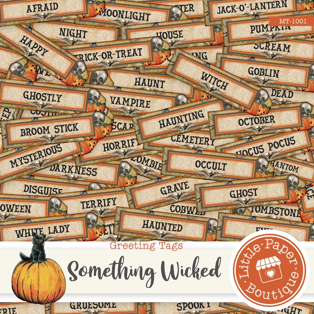 Junk Journal Labels, Quotes, Halloween Words, Printable Digital Collage