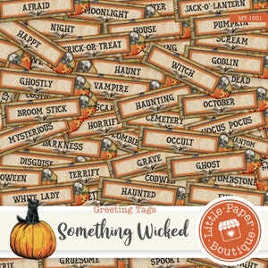 Junk journal labels, quotes, Halloween words, printable digital collage sheets, vintage label word snippets printable quotes journal