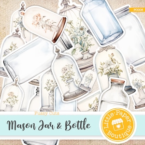 Printable Mason Jars Bottles Fussy Cuts,Tags,Junk Journal,Vintage,Cricut,Stickers,Ephemera Scrapbooking Embellishment Shabby Chic Mason jars