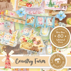 Country Farm Animals Digital Junk Journal Kit FULL KIT with Scrapbook Printable Papers, Tickets and Ephemera for COMMERCIAL Use image 1