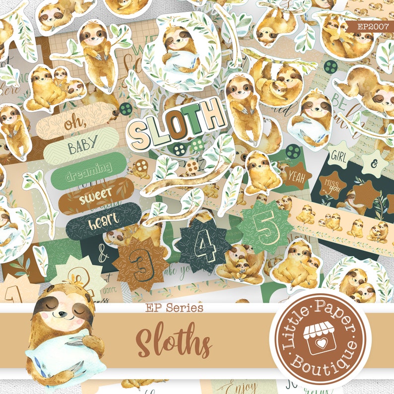 Sloth Digital Paper Amazonian Lazy Sloths Digital Printable Paper With Ephemera Elements ...