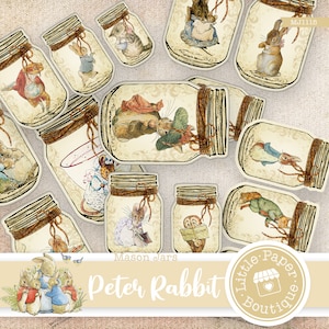 Peter Rabbit junk journal Mason Jars, printable, autumn, vintage, journal kit, junk journal, ATC cards, horizontal collage, Mason Jar