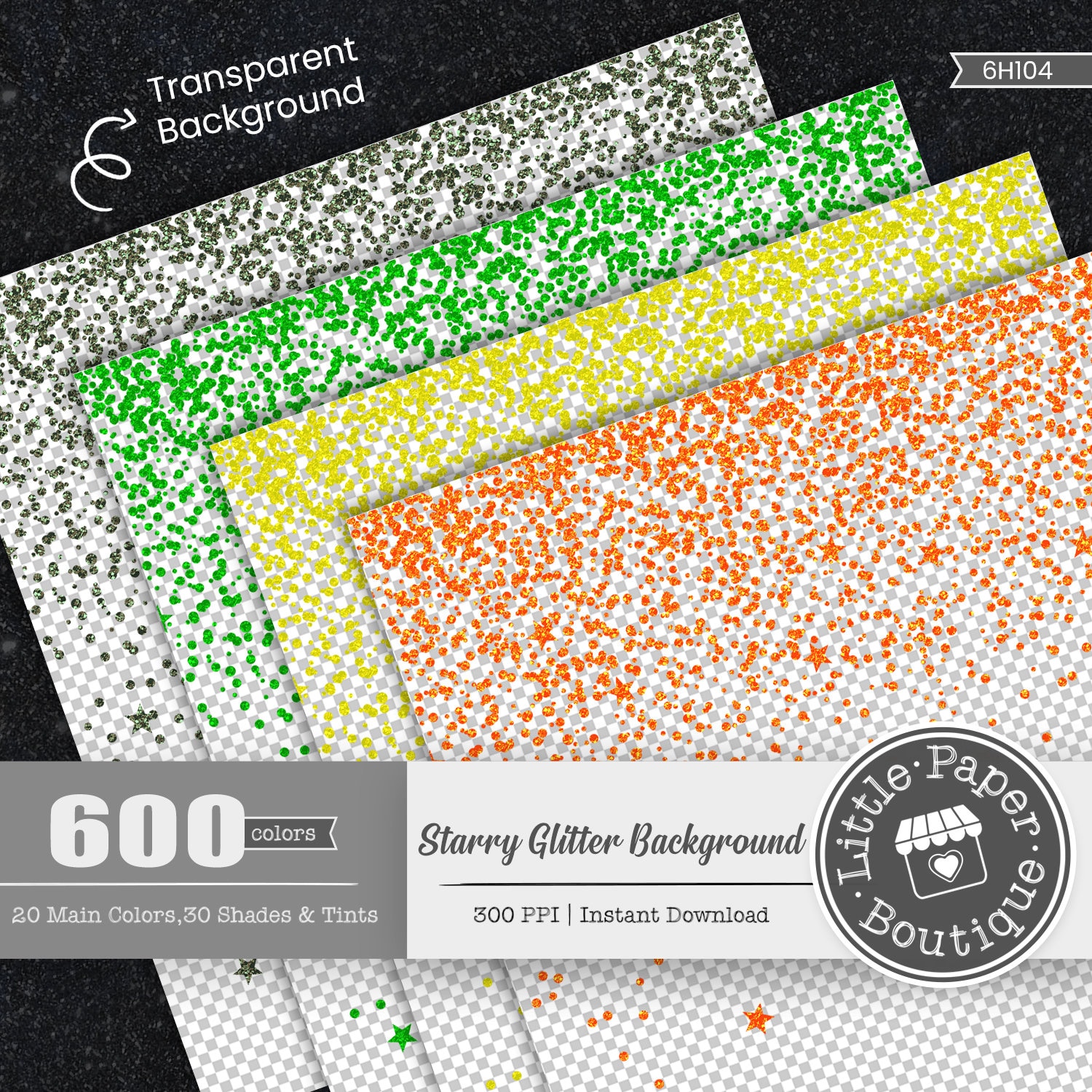 600pcs Glitter TRANSPARENT Background Digital Paper Pack Commercial Use ...