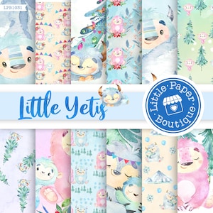Yeti Digital Paper, Abominable Snowman Paper, Big Foot Pattern, Yeti Paper, Winter Paper, Snow Pattern, Snowflakes Paper, Fabric Design