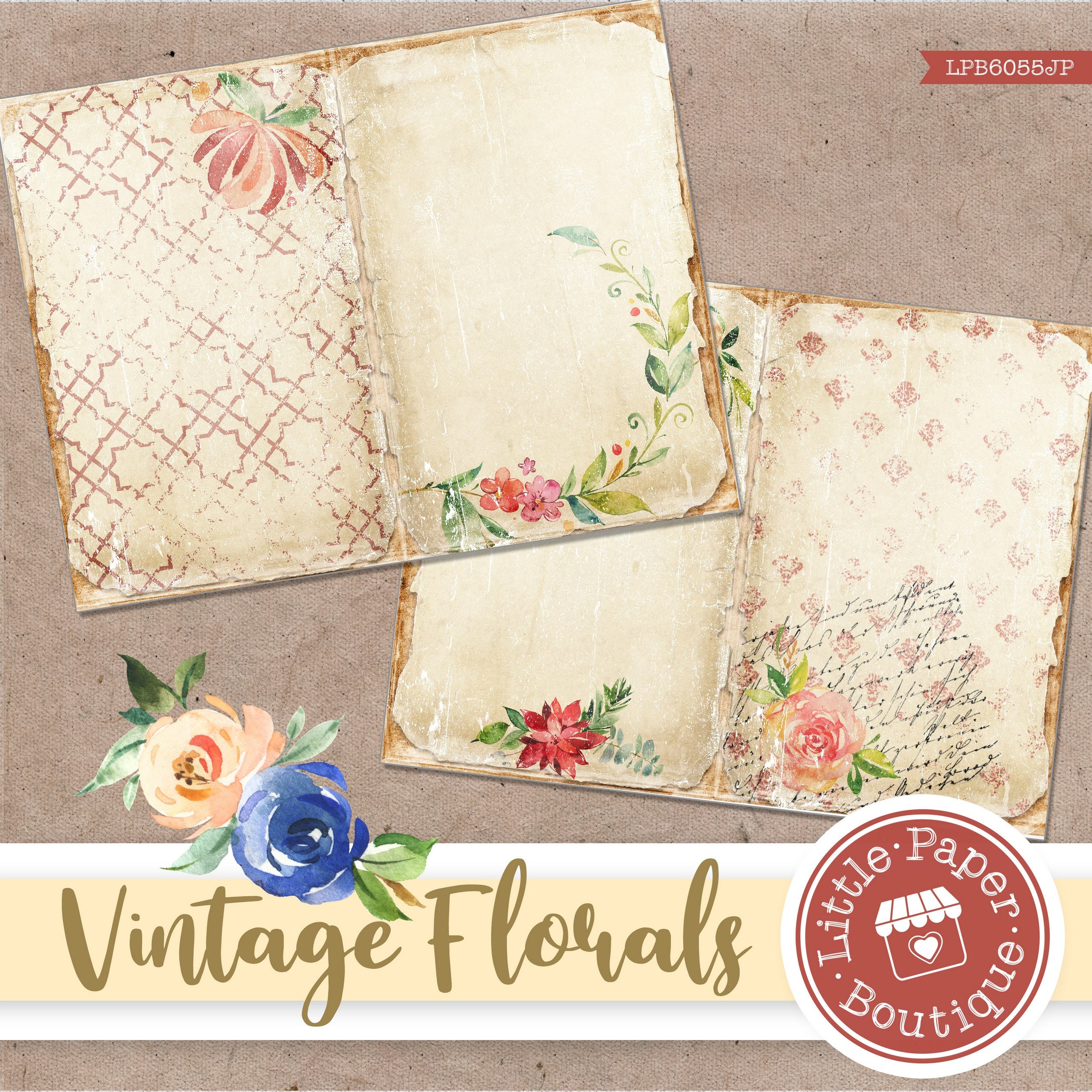 Floral Digital Junk Journal Pages Shabby Chic Digital Paper - Etsy