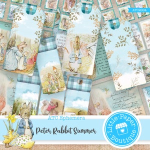 Diario spazzatura Peter Rabbit ATC, stampabile, autunno, Ringraziamento, vintage, kit diario, diario spazzatura, carte ATC, fogli collage orizzontali