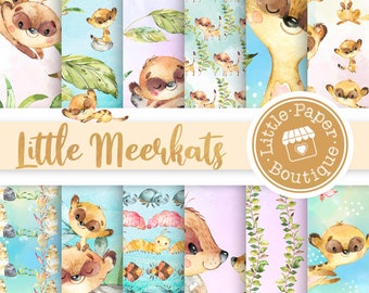 Africa Meerkat Watercolor, Nursery Art, Baby Shower, Animals Clipart, Safari Animal, Meerkat Birthday Party, Savannah Meerkat, Digital Paper
