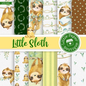 Sloth Boy Digital Papers, Sloth Party Animal for Birthday, Baby Shower, Baptism Scrapbooking, Planner Sloth Scrapbook Pages, Sloth Patterns