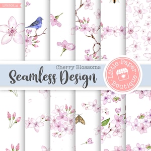 Sakura, Cherry Blossom Digital Papers, Floral digital paper, Flower Paper Digital scrapbooking, invitations, birthday, wedding, Planners