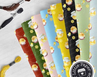 Busy Bee Digital Paper, Scrapbook Papers, Background, Polka Dots, Stripes Bumble Bee, Bee Patterned Paper Pack, Honeycomb, Chevron, Yellow
