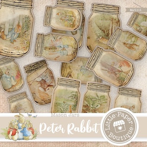 Peter Rabbit junk journal Mason Jars, printable, autumn, vintage, journal kit, junk journal, ATC cards, horizontal collage, Mason Jar