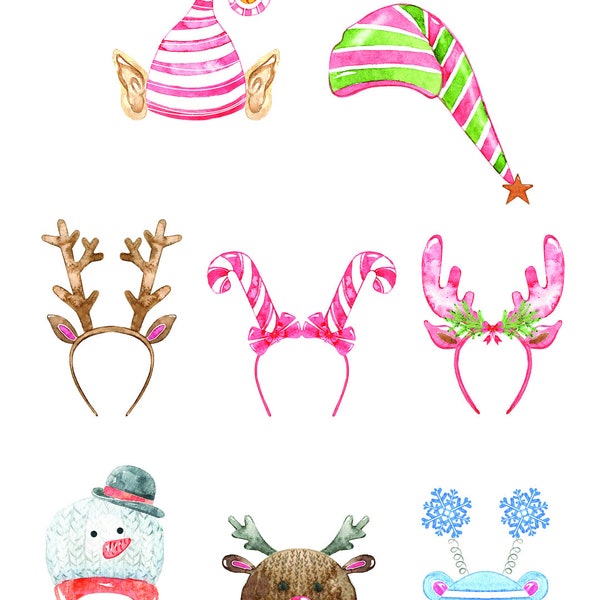 Festive Christmas clipart -watercolor graphics - santa hats - elf hat - santa illustration  Watercolor Winter Clipart | Holiday Fashion Hat