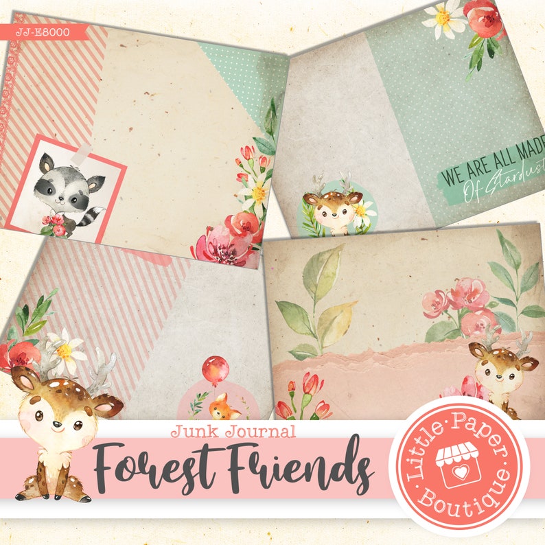 Forest Friends Woodlands Animals Digital Junk Journal Clipart Etsy
