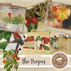 Floral Digital Junk Journal Pages, Shabby Chic Digital Paper Pack, Roses Scrapbook vintage floral printable backgrounds Spring floral