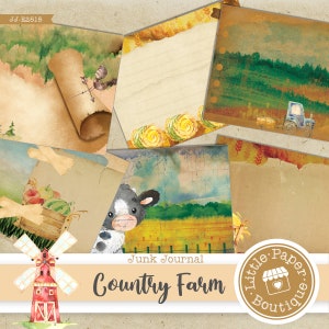 Country Farm Animals Digital Junk Journal Kit FULL KIT with Scrapbook Printable Papers, Tickets and Ephemera for COMMERCIAL Use image 8