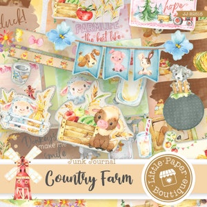 Country Farm Animals Digital Junk Journal Kit FULL KIT with Scrapbook Printable Papers, Tickets and Ephemera for COMMERCIAL Use image 5