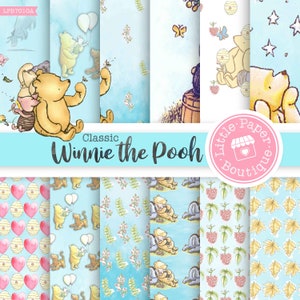 Winnie the Pooh Digital Paper Digital Download Pastel Designs scrapbook birthday baby shower invitation craft projects pooh bear winnie