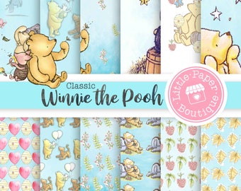 Winnie the Pooh Digital Paper Digital Download Pastel Designs scrapbook birthday baby shower invitation craft projects pooh bear winnie