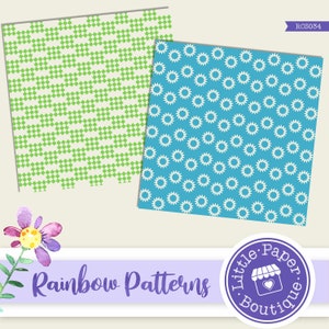 Bright Rainbow Digital Paper Set Rainbow Patterned Paper, Polka, Stripe ...