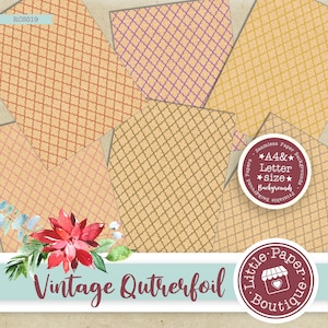 SEAMLESS A4 Letter 12"x12" Vintage Quatrefoil Digital Paper Background Scrapbooking Printable Paper Pack Quatrefoil Trellis Digital Paper