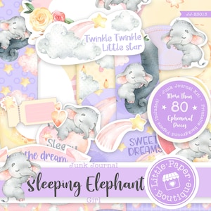 Baby Elephant Girl Digital Junk Journal Kit (VOLLSTÄNDIGES KIT) mit Ephemera-Elementen (Scrapbook-druckbare Seiten und Tags)