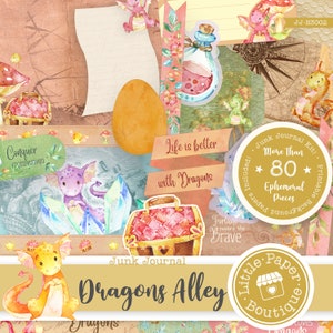 Kit diario digitale spazzatura Dragons (KIT COMPLETO) con elementi Ephemera (pagine stampabili ed etichette di scrapbook)