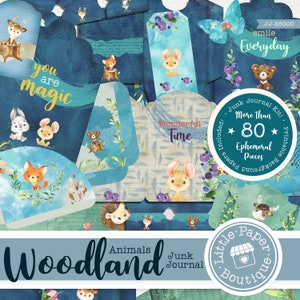 Kit di diario spazzatura digitale animali del bosco (KIT COMPLETO) Clipart di elementi Ephemera della foresta (pagine stampabili e tag di scrapbook)