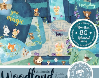 Woodland Animals Digital Junk Journal Kit (FULL KIT) Forest Ephemera Elements Clipart (Scrapbook Printable Pages and Tags)