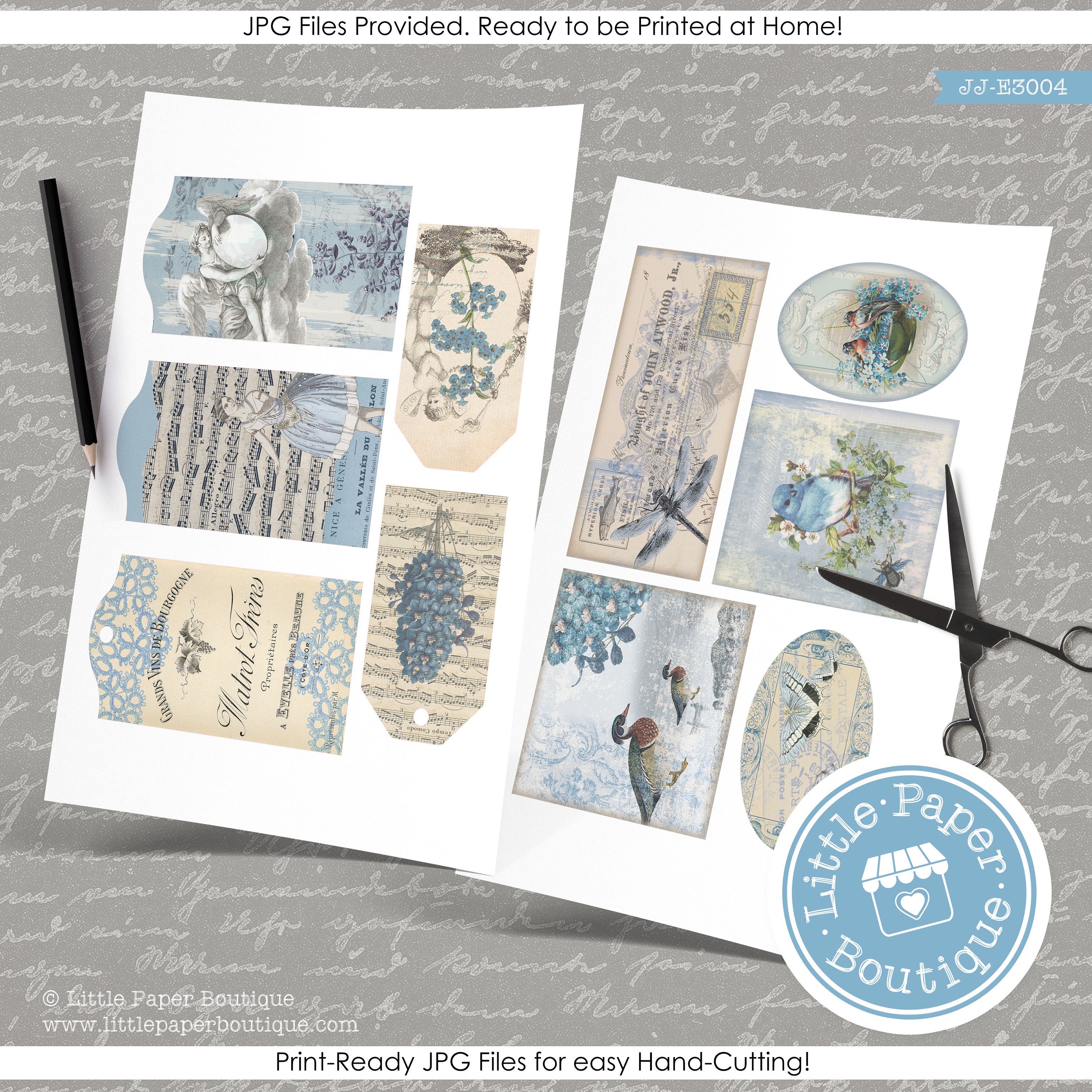 Vintage French Blue Digital Junk Journal Kit (FULL KIT) With Scrapbook ...