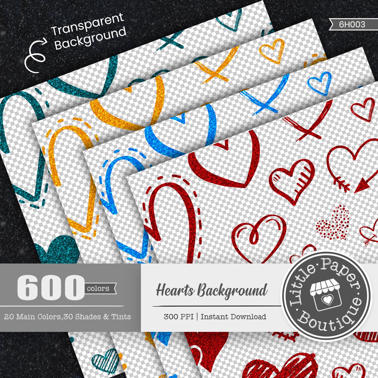 600pcs Glitter TRANSPARENT Background Digital Paper Pack Commercial Use ...