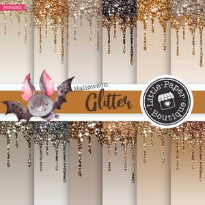 Halloween Dripping Glitter Digital Paper, glitter backgrounds, glitter frosting drips, printable scrapbook paper, birthday party invitations