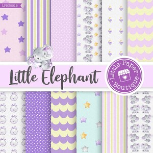 Baby Boy Digital Paper, Baby Shower Scrapbook, Blue & Grey Elephant Backgrounds Baby Paper Pack, Baby Boy Elephant Nursery Elephant Digital