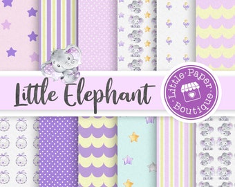Baby Boy Digital Paper, Baby Shower Scrapbook, Blue & Grey Elephant Backgrounds Baby Paper Pack, Baby Boy Elephant Nursery Elephant Digital