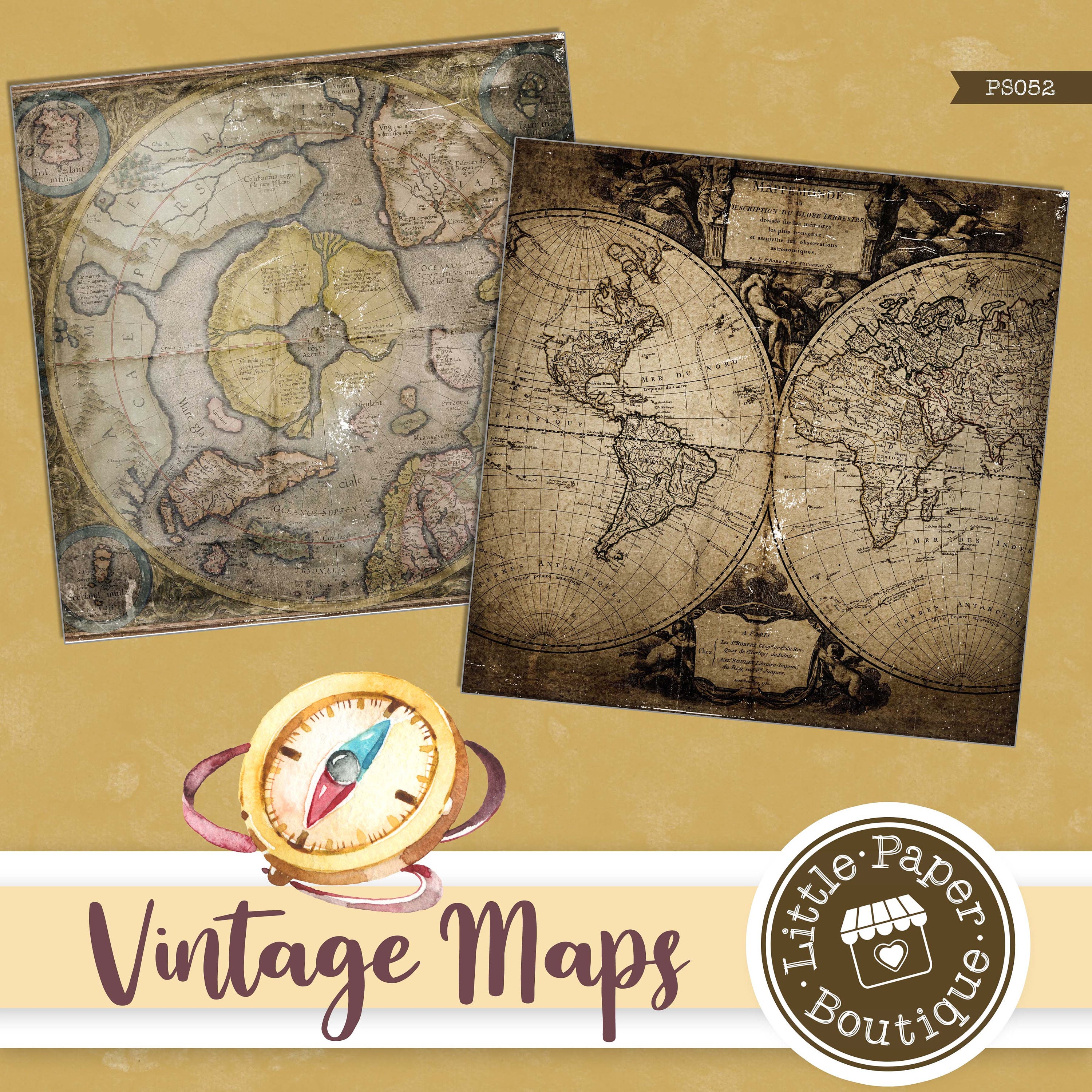 Digital Antique Map Printable Antique Old Map Double Hemisphere