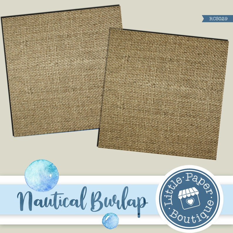 May include: Two brown burlap squares with a rough texture. The squares are arranged side by side. The image is labelled "Nautical Burlap" and "Little Paper Boutique".