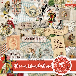 Alice in Wonderland (Through the Looking Glass) Junk Journal Kit (FULL KIT) with Scrapbook Printable Papers, Tickets for COMMERCIAL Use