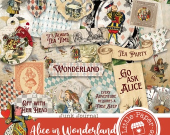 Alice in Wonderland (Through the Looking Glass) Junk Journal Kit (FULL KIT) with Scrapbook Printable Papers, Tickets for COMMERCIAL Use
