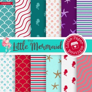 Little Mermaid Ariel 12x12 Digital Paper Pack,The Little Mermaid ,Mermaid Digital,Ariel Paper,Princess,Digital,Scrapbook