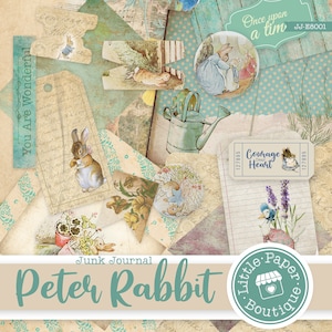 Peter Rabbit di Beatrix Potter Digital Junk Journal Elements Clipart Ephemera (pagine stampabili e tag di scrapbook) con LICENZA COMMERCIALE