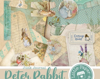 Peter Rabbit by Beatrix Potter Digital Junk Journal Elements Clipart Ephemera (Scrapbook Printable Pages and Tags) with COMMERCIAL LICENSE