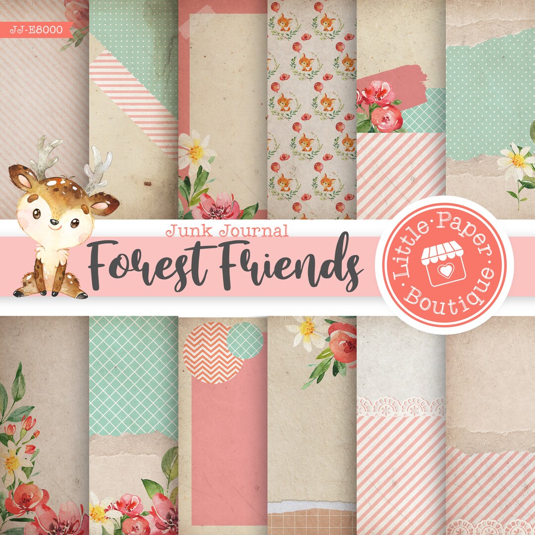 Forest Friends Woodlands Animals Digital Junk Journal Background Papers