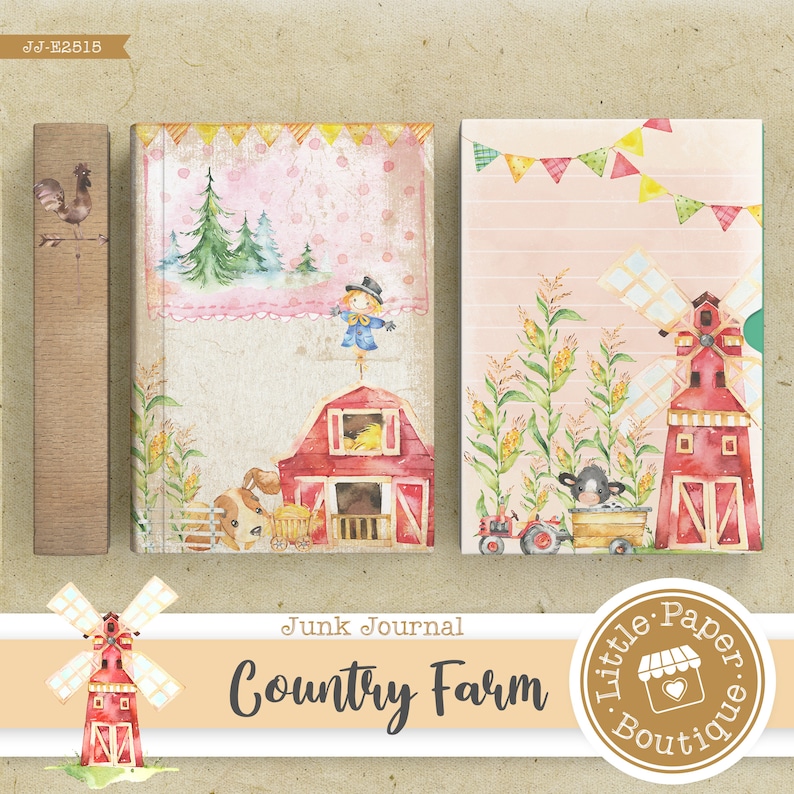 Country Farm Animals Digital Junk Journal Kit FULL KIT with Scrapbook Printable Papers, Tickets and Ephemera for COMMERCIAL Use image 4