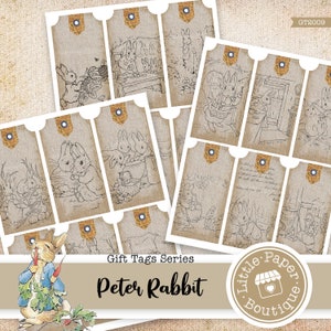 Peter Rabbit by Beatrix Potter Digital Gift Tags printable, vintage, journal kit, junk journal, ATC cards, horizontal collage, Printable Tag