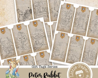 Peter Rabbit by Beatrix Potter Digital Gift Tags printable, vintage, journal kit, junk journal, ATC cards, horizontal collage, Printable Tag